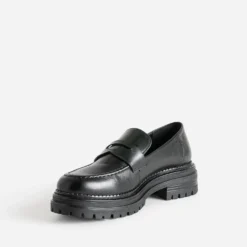 Mocassin TEXTO noir cuir semelle crantée