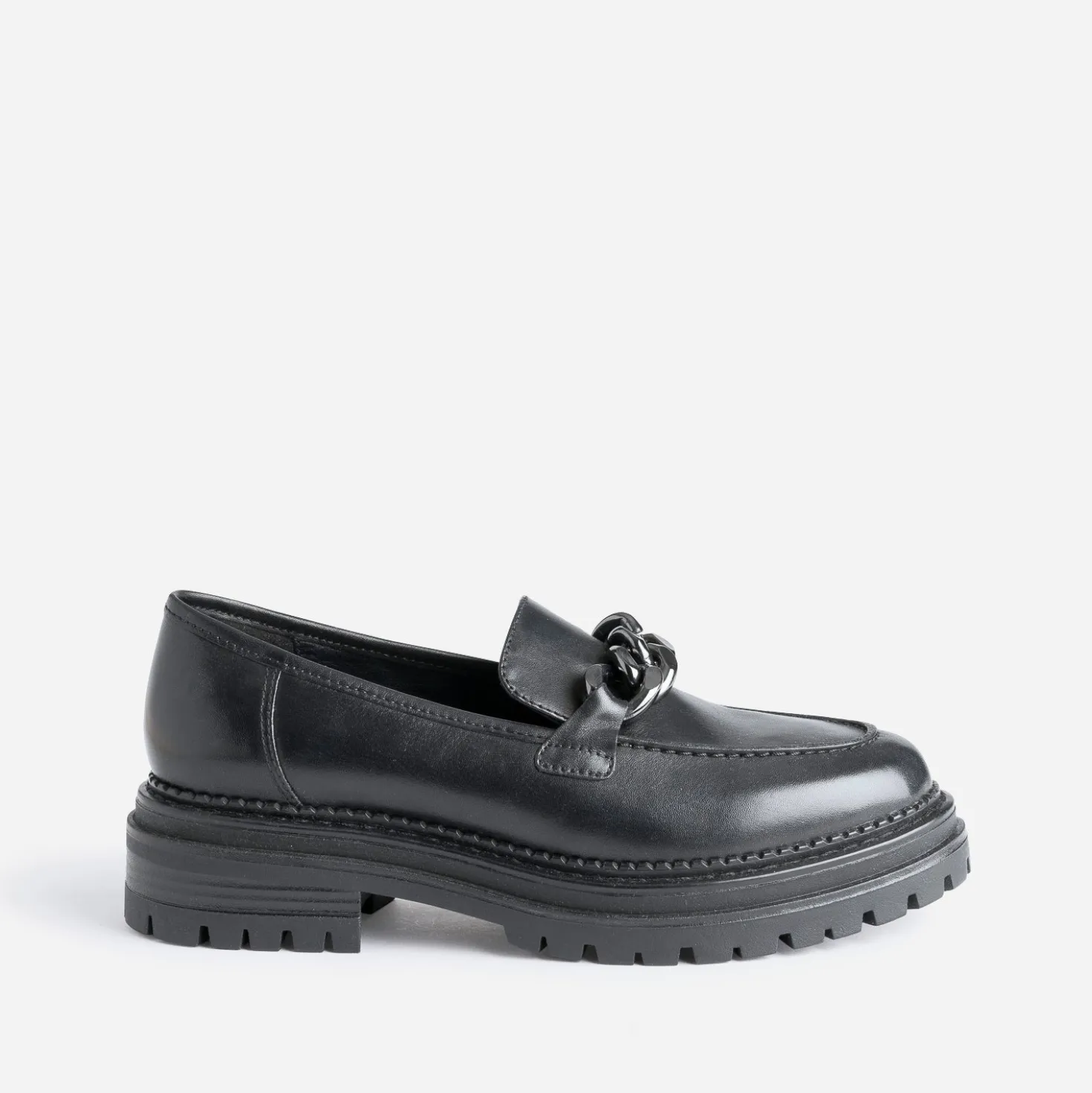 Mocassin TEXTO noir en cuir à semelle crantée