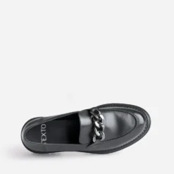 Mocassin TEXTO noir en cuir à semelle crantée