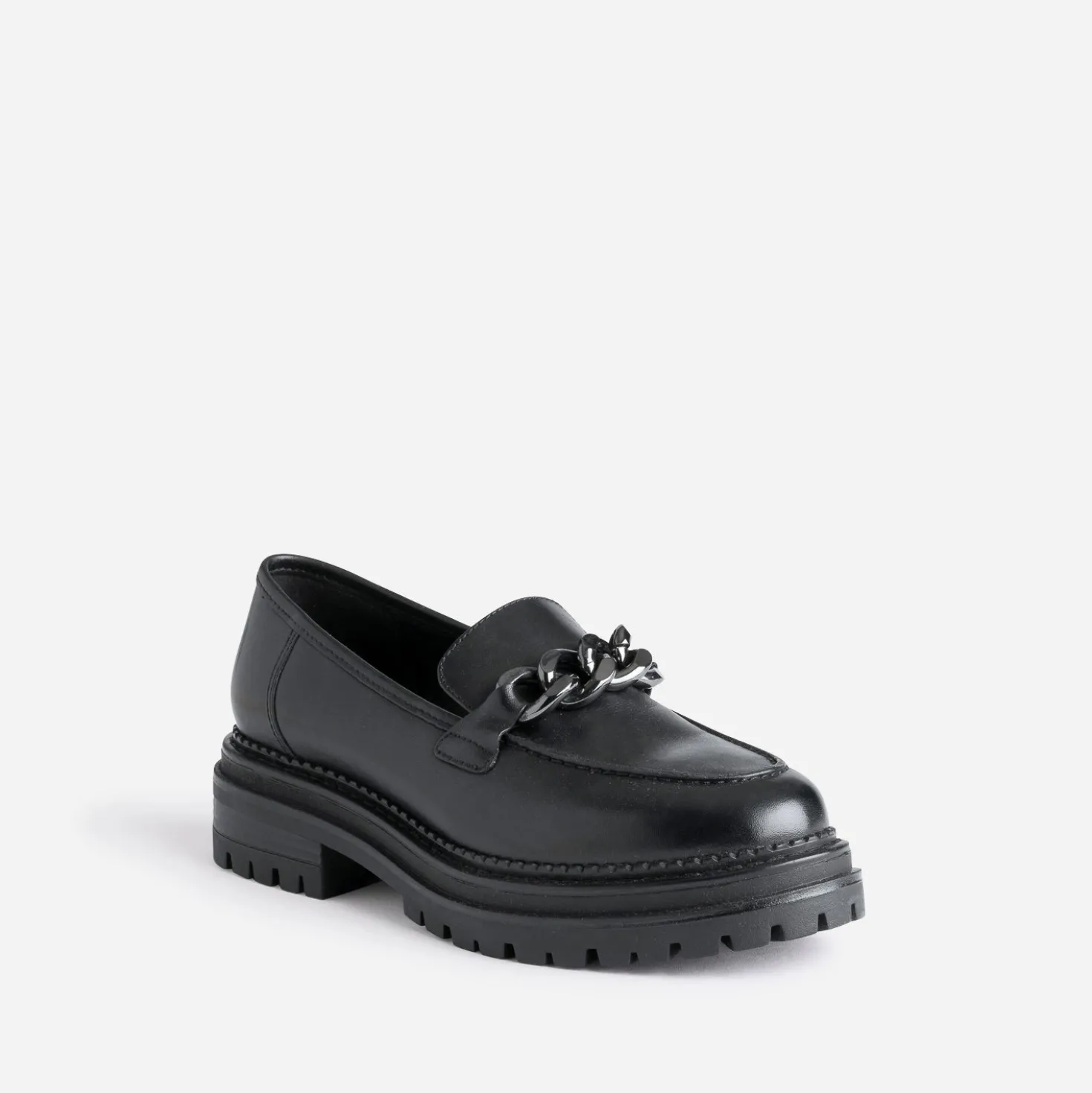 Mocassin TEXTO noir en cuir à semelle crantée