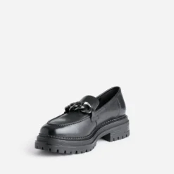 Mocassin TEXTO noir en cuir à semelle crantée