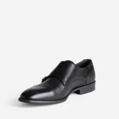Monk noir cuir bout droit
