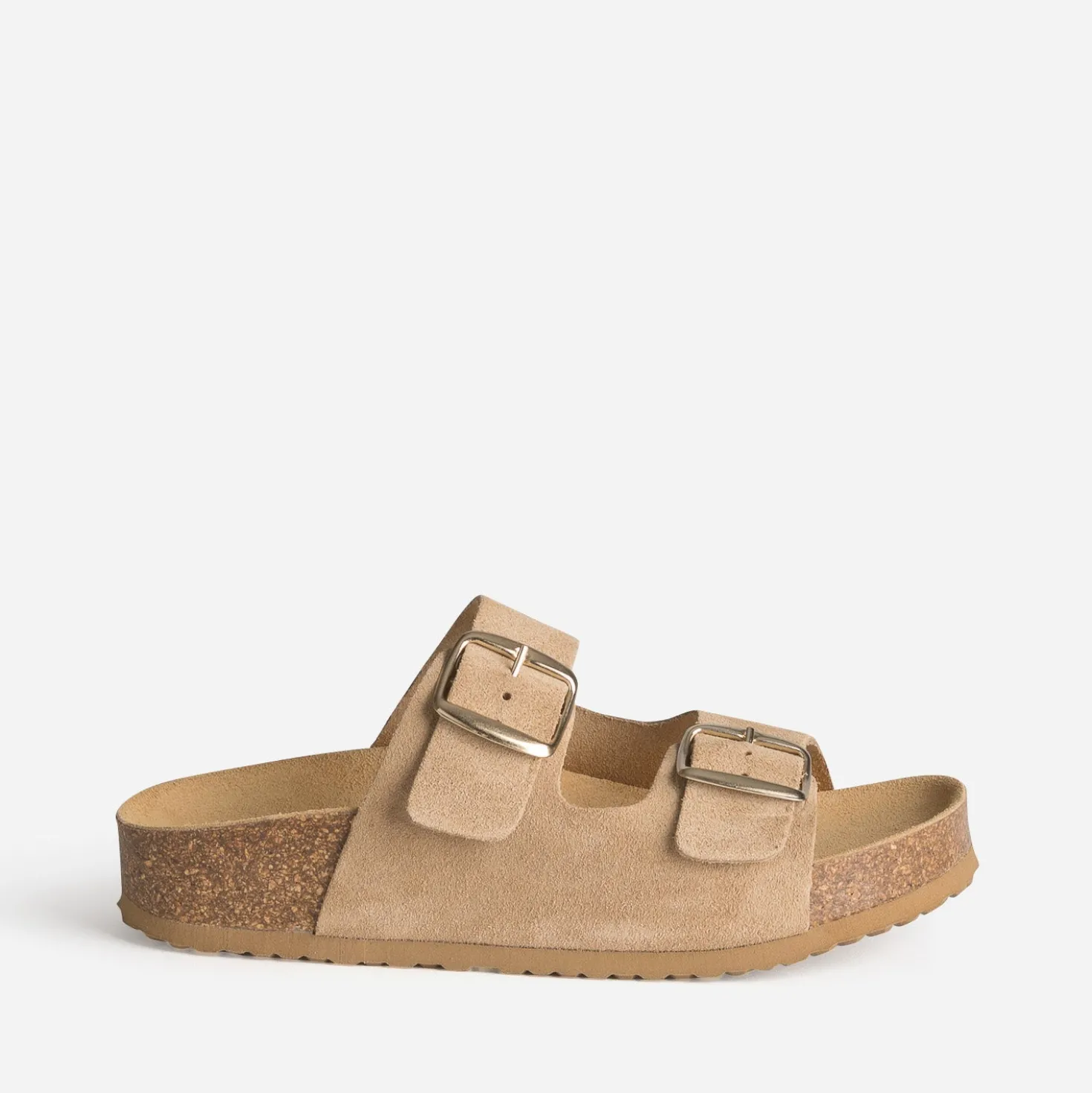 Mule anatomique beige cuir velours à plateforme