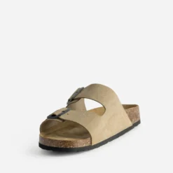 Mule anatomique beige cuir velours