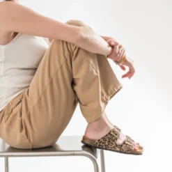 Mule anatomique beige cuir velours effet léopard