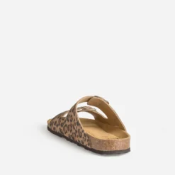 Mule anatomique beige cuir velours effet léopard
