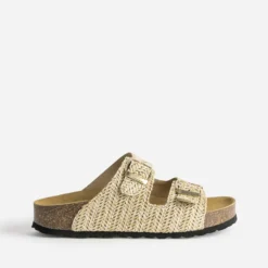 Mule anatomique beige effet raphia plateforme