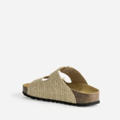 Mule anatomique beige effet raphia plateforme