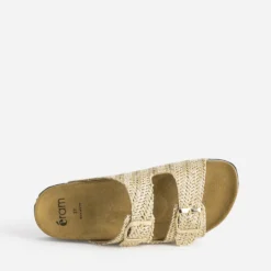 Mule anatomique beige effet raphia plateforme