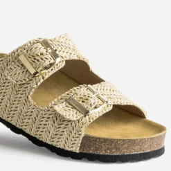 Mule anatomique beige effet raphia plateforme