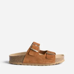 Mule anatomique camel cuir velours à plateforme