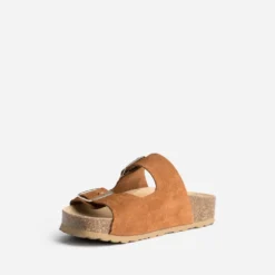 Mule anatomique camel cuir velours à plateforme