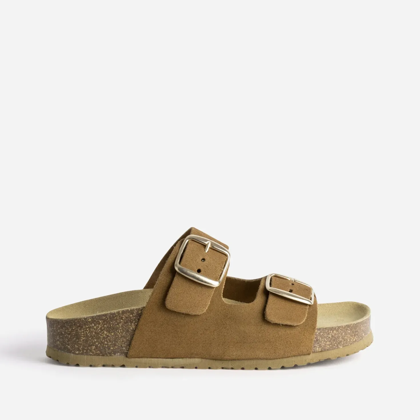 Mule anatomique camel cuir velours à plateforme