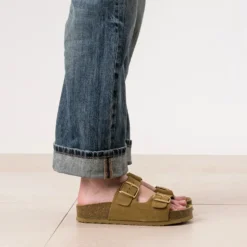 Mule anatomique camel cuir velours à plateforme