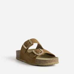 Mule anatomique camel cuir velours à plateforme