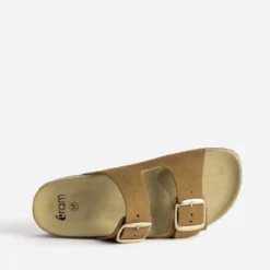 Mule anatomique camel cuir velours à plateforme