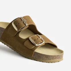 Mule anatomique camel cuir velours à plateforme