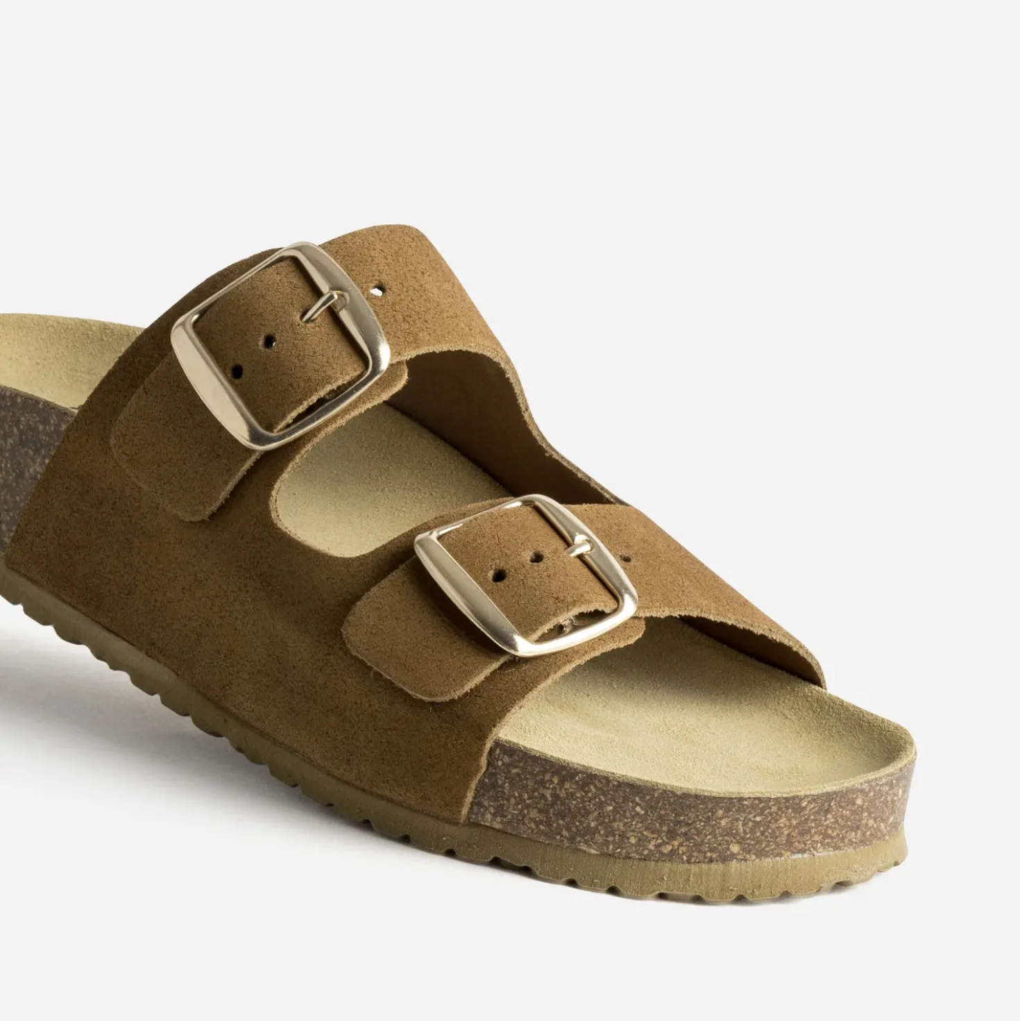 Mule anatomique camel cuir velours à plateforme