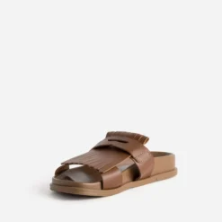 Mule anatomique cognac cuir avec patte frangée