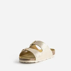 Mule anatomique dorée en cuir froissé éco-conçu