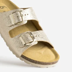 Mule anatomique dorée en cuir froissé éco-conçu