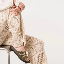 Mule anatomique kaki cuir velours