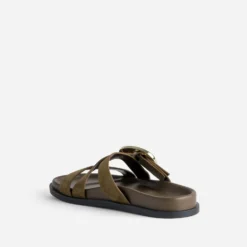Mule anatomique kaki cuir velours