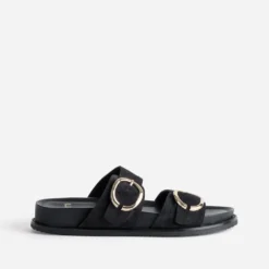 Mule anatomique marine cuir velours