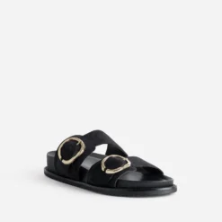 Mule anatomique marine cuir velours