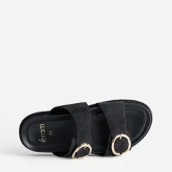 Mule anatomique marine cuir velours