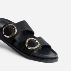 Mule anatomique marine cuir velours
