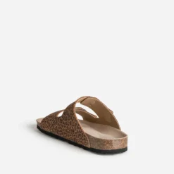 Mule anatomique marron cuir velours motif léopard