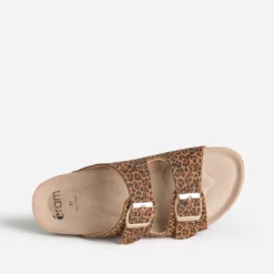 Mule anatomique marron cuir velours motif léopard
