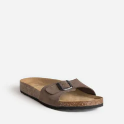 Mule anatomique marron cuir velours