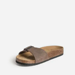 Mule anatomique marron cuir velours