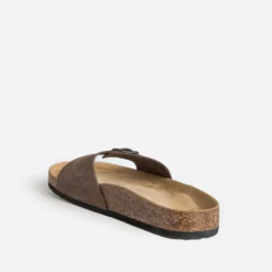 Mule anatomique marron cuir velours