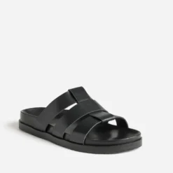 Mule anatomique noir cuir trois brides
