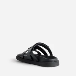 Mule anatomique noire cuir double bride