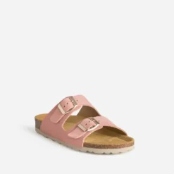 Mule anatomique rose cuir velours