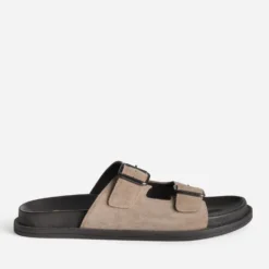 Mule anatomique taupe cuir velours