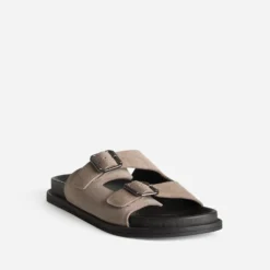 Mule anatomique taupe cuir velours