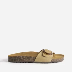 Mule anatomique taupe cuir velours