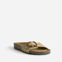 Mule anatomique taupe cuir velours