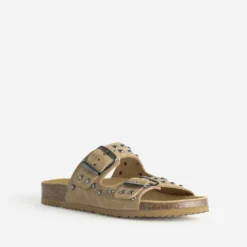 Mule anatomique TEXTO beige cuir velours clouté