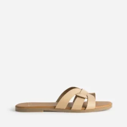 Mule beige cuir brides tressées