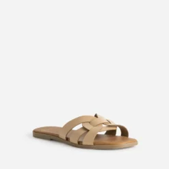 Mule beige cuir brides tressées