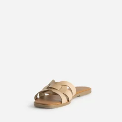 Mule beige cuir brides tressées