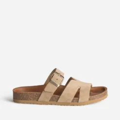 Mule beige cuir velours double bride