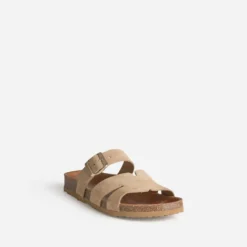 Mule beige cuir velours double bride