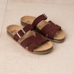 Mule bordeaux cuir velours double bride